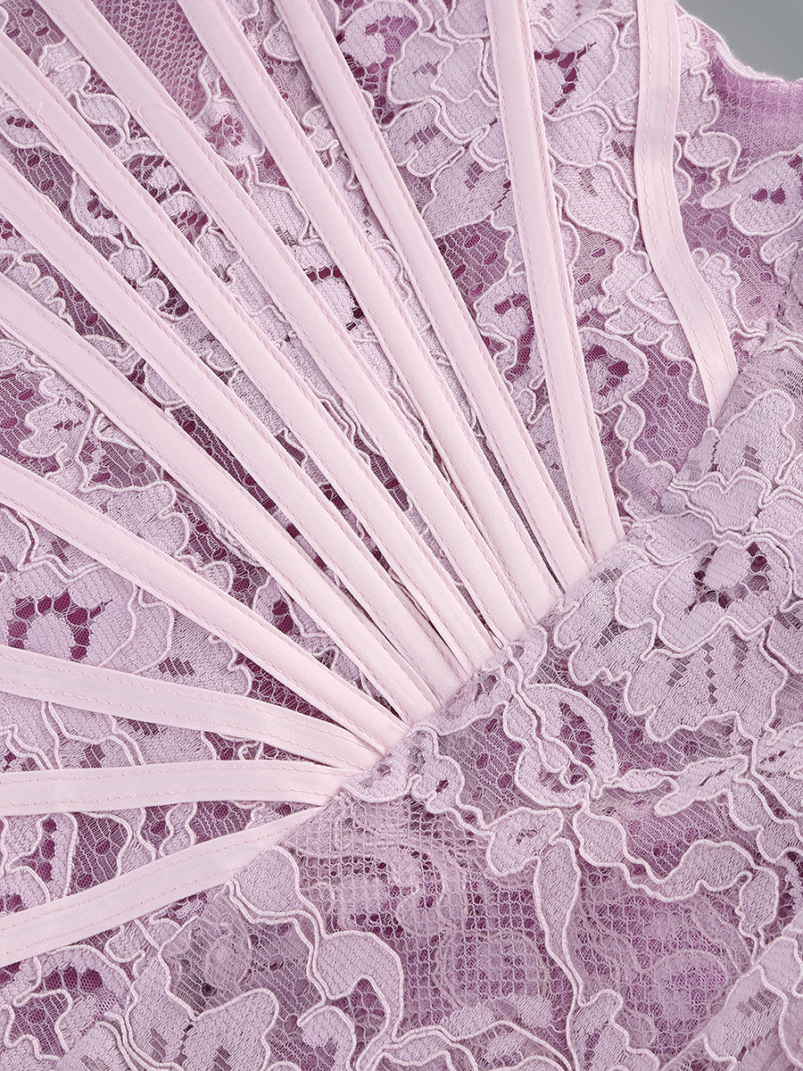 Kellie Strapless Lace Appliques Mini Dress In Light Purple