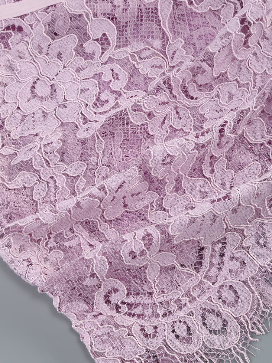 Kellie Strapless Lace Appliques Mini Dress In Light Purple