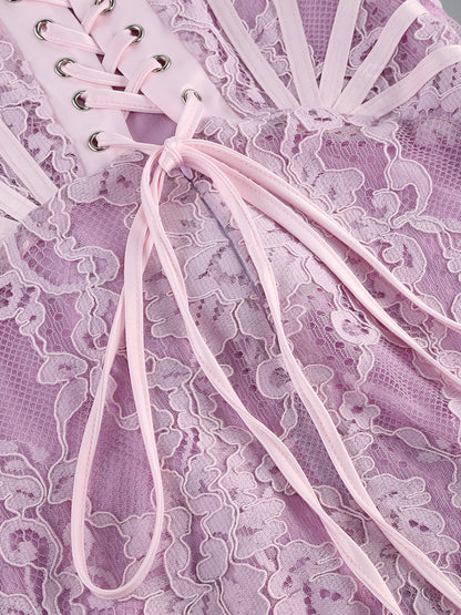 Kellie Strapless Lace Appliques Mini Dress In Light Purple