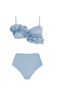Brittany Ruffle Detail High Waist Bikini Swimsuit In Blue