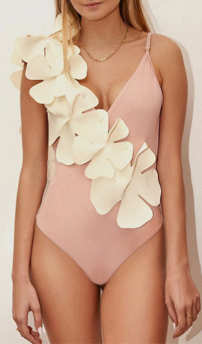 Ziggy Flower Decor Backless One Piece Swimsuit In Pink