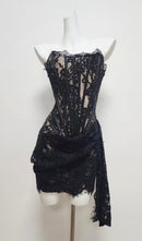 Kellie Strapless Lace Appliques Mini Dress In Black