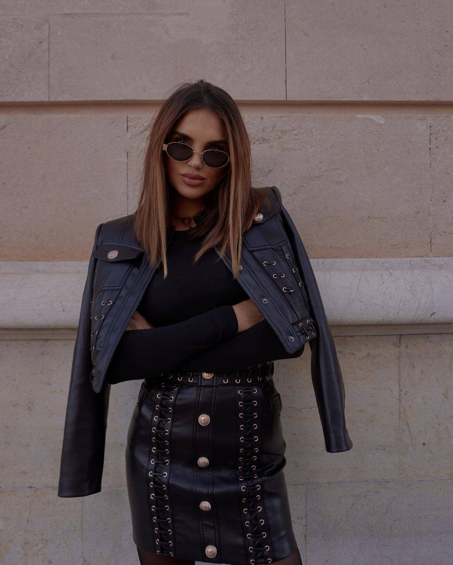 Kristin Leather Jacket Two Piece Set