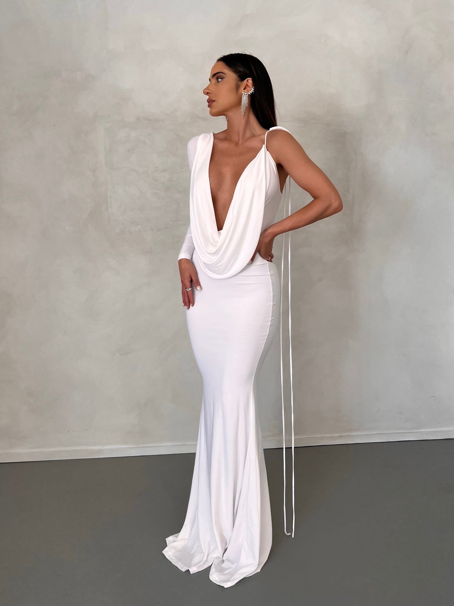 Harli One Shoulder Backless Maxi Dress In White