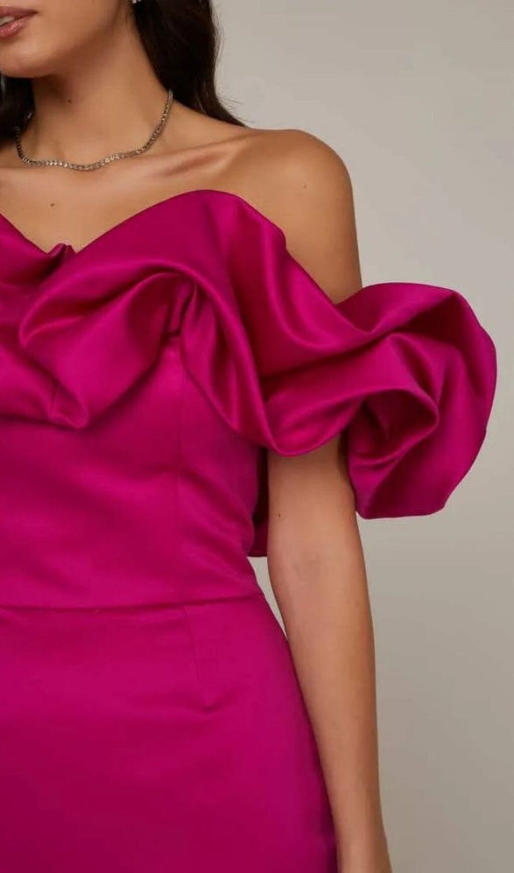 Miney Satin A-Line Neckline Ruffle Mini Dress In Pink