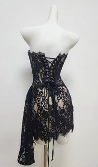 Kellie Strapless Lace Appliques Mini Dress In Black