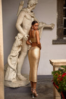 Ymmi Metallic Gold Maxi Bandage Dress