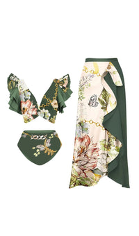 Ainslie Ruffled Floral Print Bikini Swimsuit And Skirt