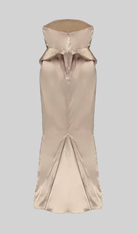 Brandina Satin Strapless Mermaid Maxi Dress In Beige