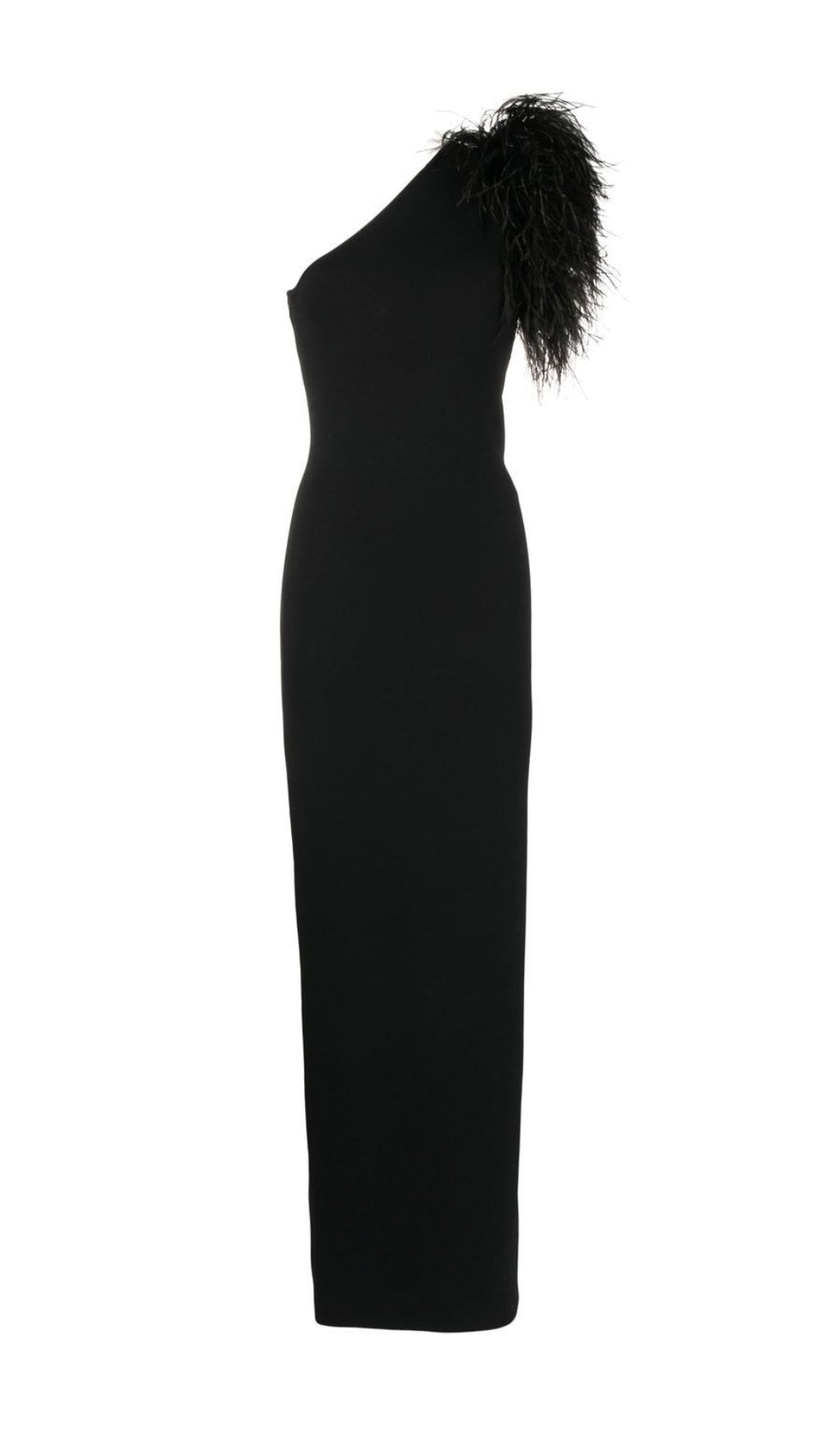 Martello One-Shoulder Feather Maxi Dress In Black