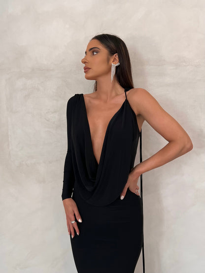 Harli One Shoulder Backless Maxi Dress In Black