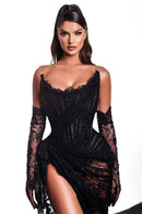 Savira Lace Floral Pleat Maxi Dress