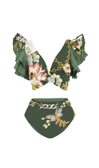 Ainslie Ruffled Floral Print Bikini Swimsuit And Skirt
