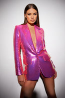 Yonce Sequin Blazer Shorts Set In Hot Pink