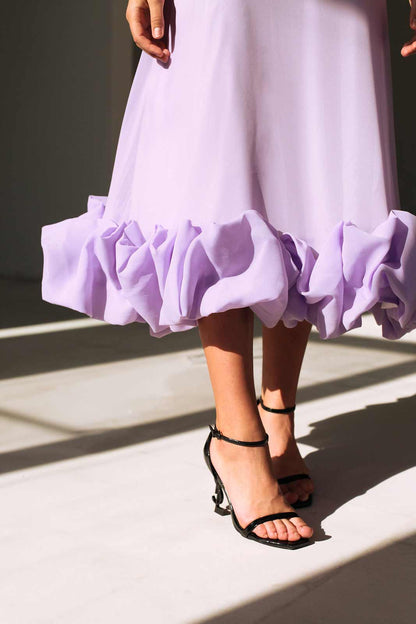 Maryam Flounce Bustier Midi Dress In Lavender