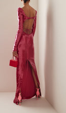 Lialy Sequin Embroidered Cutout Maxi Dress In Red