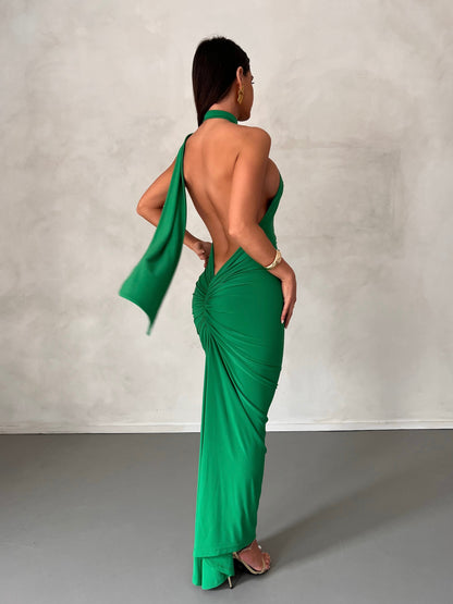 Mistrsa Backless Maxi Dress In Green