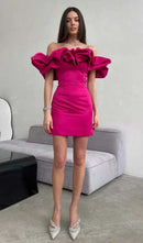 Miney Satin A-Line Neckline Ruffle Mini Dress In Pink
