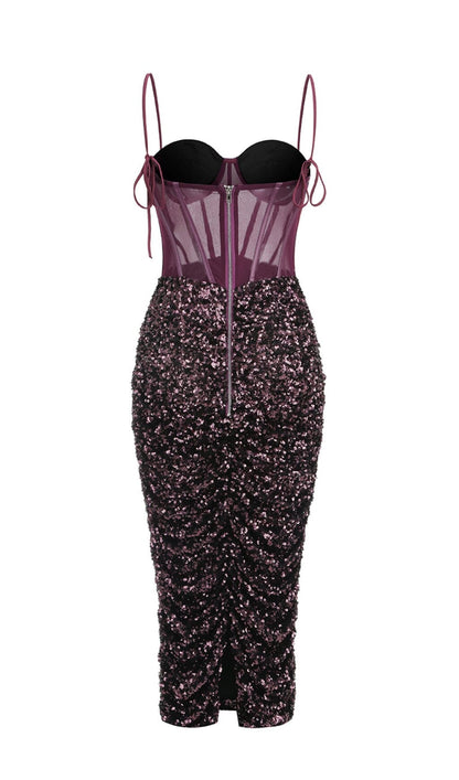 Montigo Sequin Corset Midi Dress In Wine