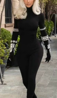 Tracie Crystal Embellished Turtleneck Jumpsuit