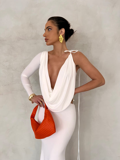 Harli One Shoulder Backless Maxi Dress In White