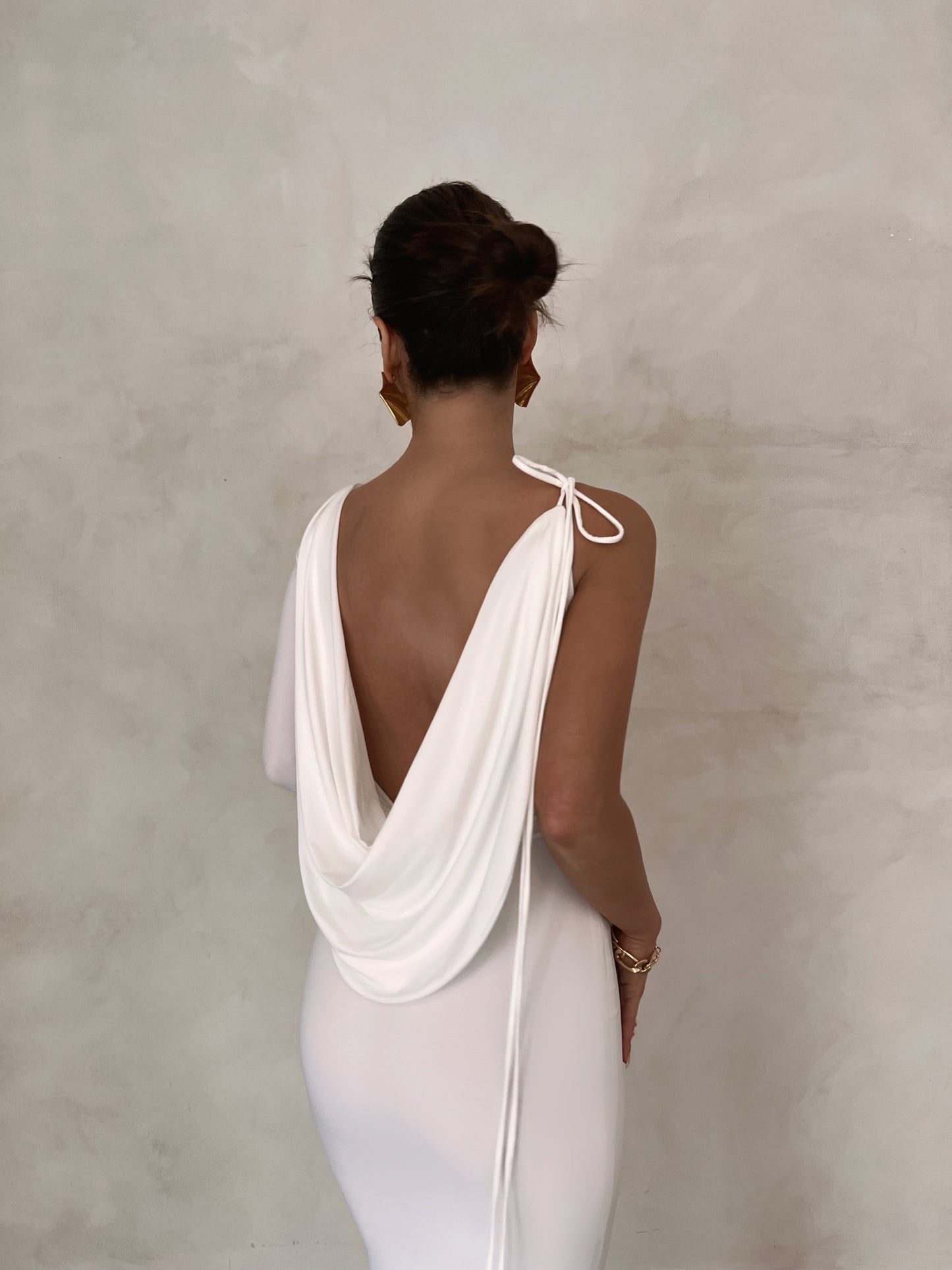 Harli One Shoulder Backless Maxi Dress In White