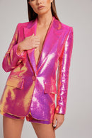 Yonce Sequin Blazer Shorts Set In Hot Pink