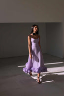 Maryam Flounce Bustier Midi Dress In Lavender