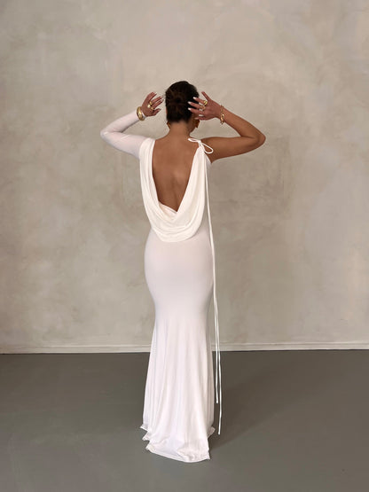 Harli One Shoulder Backless Maxi Dress In White