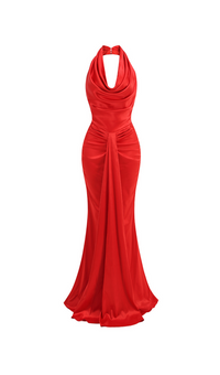 Thekla Halter Pleats Satin Maxi Dress In Red