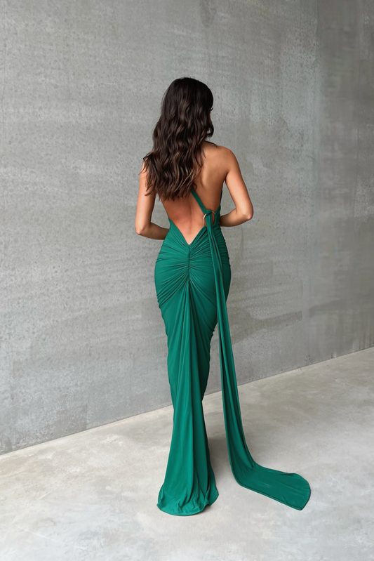 Garze Backless Maxi Dress In Emerald
