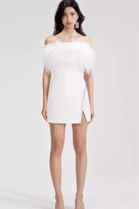Alexy White Feather Mini Dress