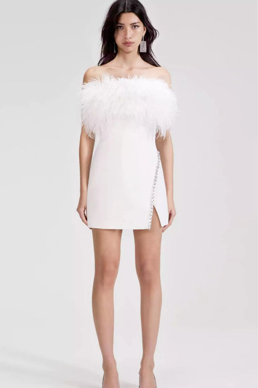 Alexy White Feather Mini Dress