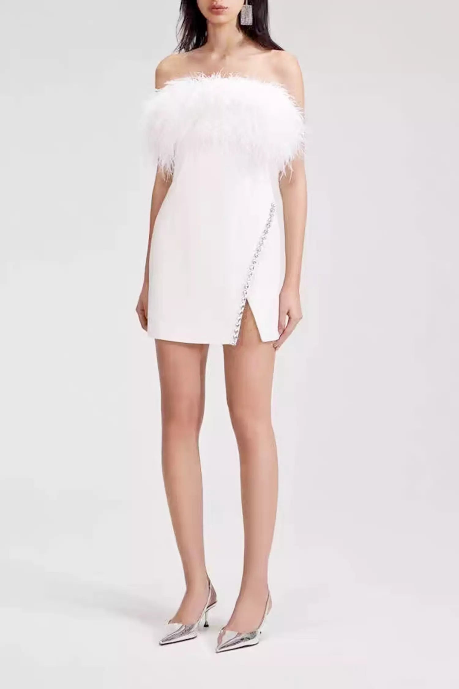 Alexy White Feather Mini Dress White / M Alexy White Feather Mini Dress White / M
