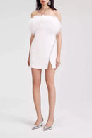 Alexy White Feather Mini Dress