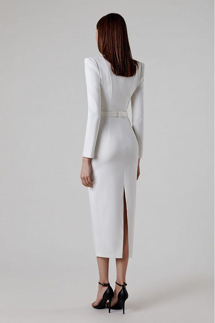 Clara White Long Sleeve Midi Work Dress White / S Clara White Long Sleeve Midi Work Dress White / S