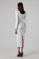 Clara White Long Sleeve Midi Work Dress