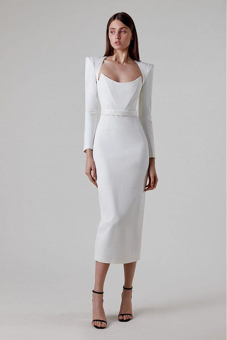Clara White Long Sleeve Midi Work Dress Night Novas Clara White Long Sleeve Midi Work Dress Night Novas