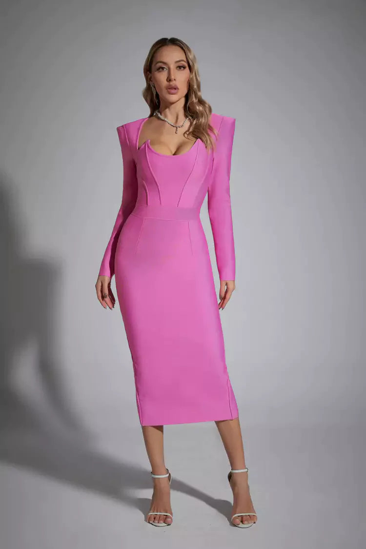 Clara Purple Long Sleeve Midi Work Dress Purple / S Clara Purple Long Sleeve Midi Work Dress Purple / S