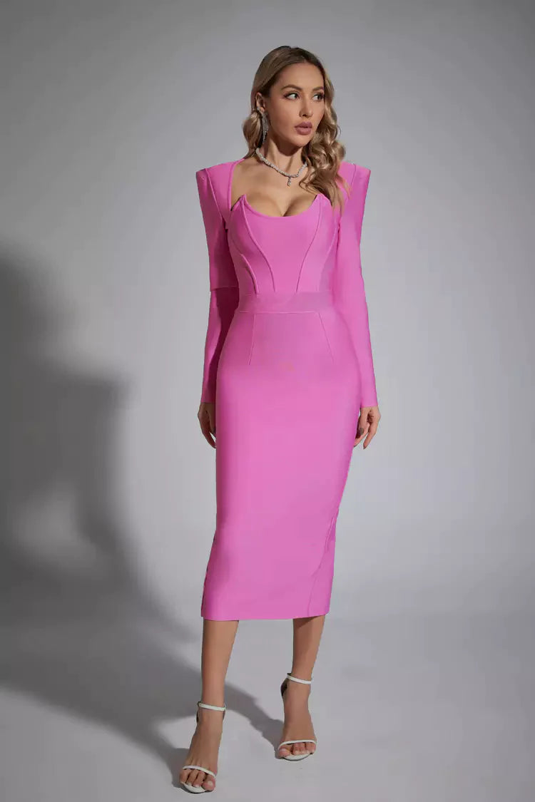 Clara Purple Long Sleeve Midi Work Dress Purple / S Clara Purple Long Sleeve Midi Work Dress Purple / S