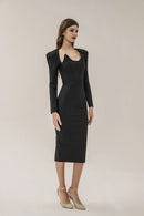 Clara Black Long Sleeve Midi Work Dress