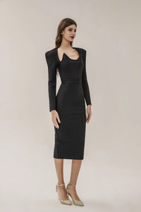 Clara Black Long Sleeve Midi Work Dress