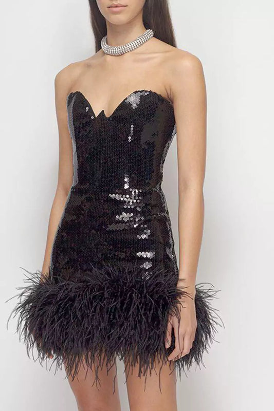 Aleah Black Sequin Feather Dress