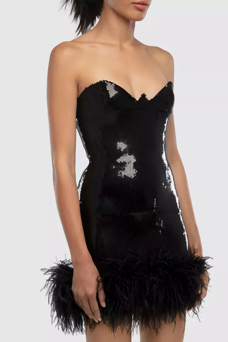 Aleah Black Sequin Feather Dress