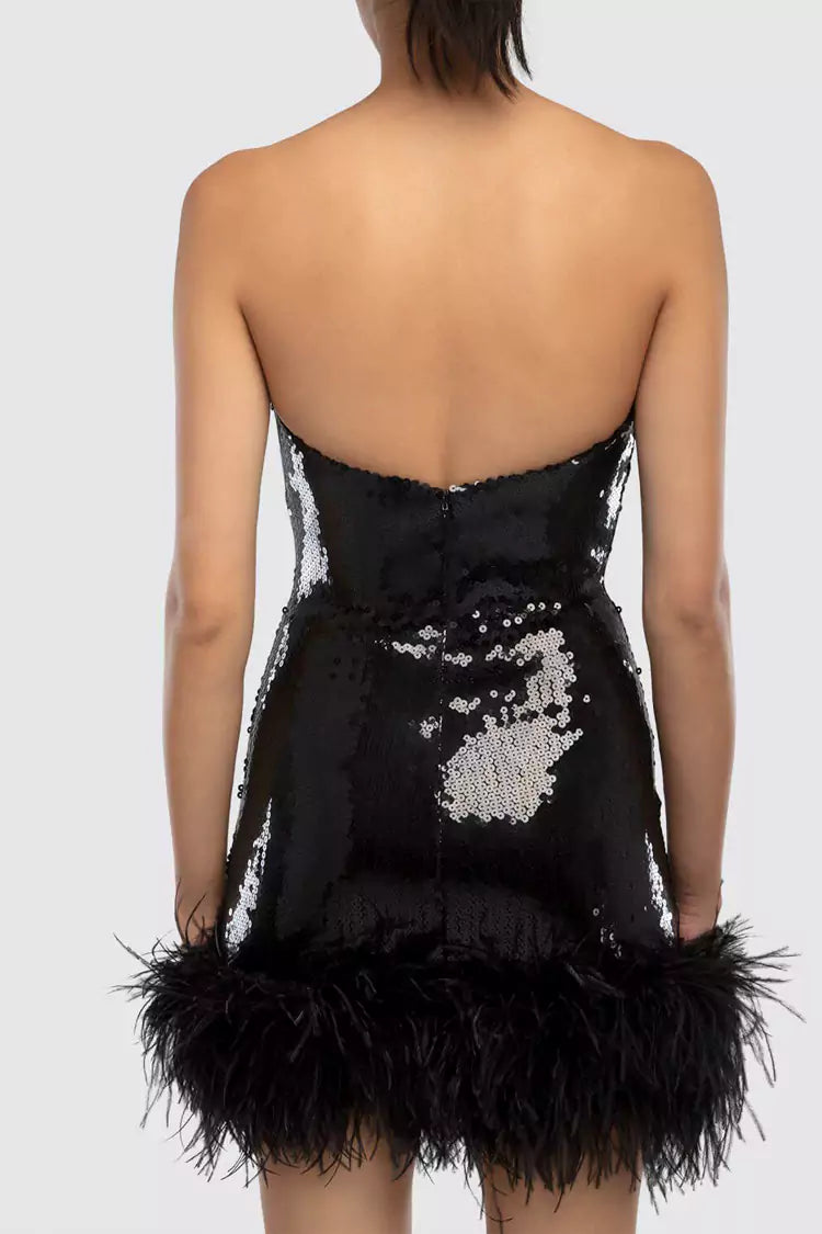 Aleah Black Sequin Feather Dress