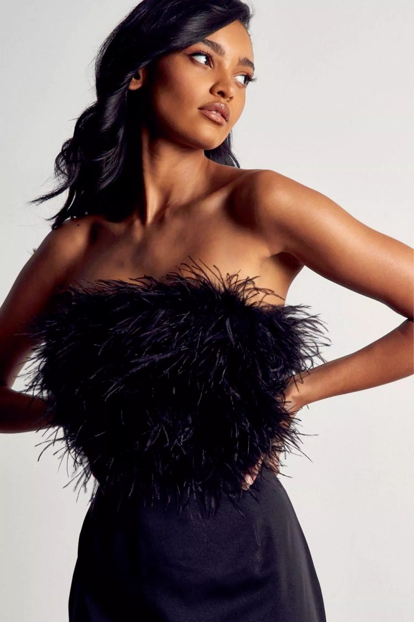 Corsetted Black Feather Dress
