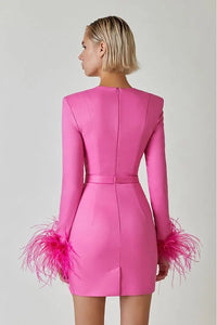 Next Pink Feather Bodycon Mini Dress
