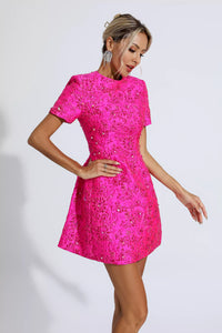 Morwa Jacquard Floral Mini Dress In Pink