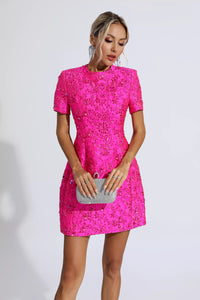Morwa Jacquard Floral Mini Dress In Pink