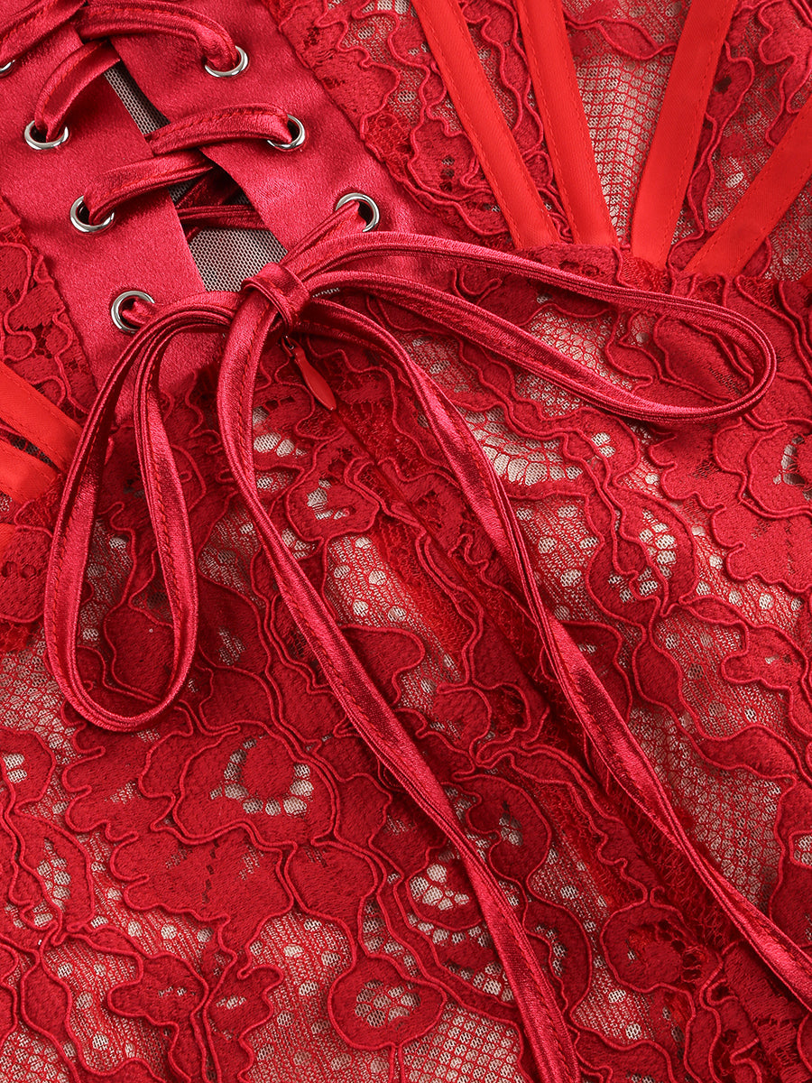 Kellie Strapless Lace Appliques Mini Dress In Red